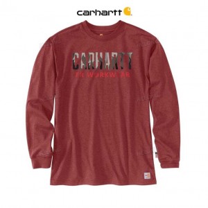 Carhartt Flame-Resistant Force Loose Fit Lätta Long-Sleeve Camo Tryck T-Shirt Röda Bruna | SE0001173