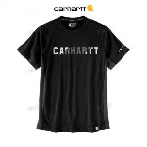 Carhartt Force Relaxed Fit Midweight Korta-Sleeve Block Logo Tryck T-Shirt Svarta | SE0001201