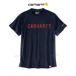 Carhartt Force Relaxed Fit Midweight Korta-Sleeve Block Logo Tryck T-Shirt Marinblå | SE0001203