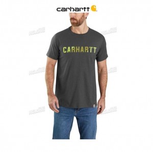 Carhartt Force Relaxed Fit Midweight Korta-Sleeve Block Logo Tryck T-Shirt Carbon Heather | SE0001204