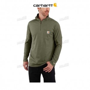 Carhartt Force Relaxed Fit Midweight Long-Sleeve Quarter-Zip Mock-Neck T-Shirt Basil Heather | SE0001146