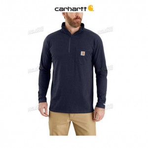 Carhartt Force Relaxed Fit Midweight Long-Sleeve Quarter-Zip Mock-Neck T-Shirt Marinblå | SE0001147