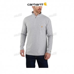 Carhartt Force Relaxed Fit Midweight Long-Sleeve Quarter-Zip Mock-Neck T-Shirt Heather Gray | SE0001148