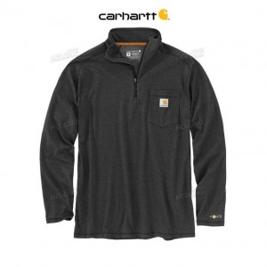 Carhartt Force Relaxed Fit Midweight Long-Sleeve Quarter-Zip Mock-Neck T-Shirt Carbon Heather | SE0001150