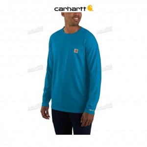 Carhartt Force Relaxed Fit Midweight Long-Sleeve Pocket T-Shirt Blå | SE0001187