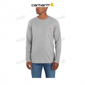 Carhartt Force Relaxed Fit Midweight Long-Sleeve Pocket T-Shirt Heather Gray | SE0001189