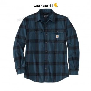 Carhartt Loose Fit Heavyweight Flannel Long-Sleeve Plaid Shirt Blå | SE0001227