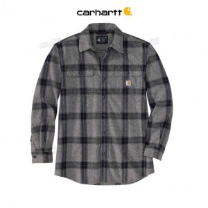 Carhartt Loose Fit Heavyweight Flannel Long-Sleeve Plaid Shirt Asphalt | SE0001228