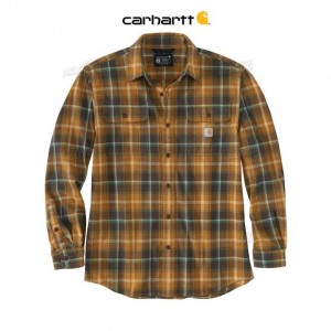 Carhartt Loose Fit Heavyweight Flannel Long-Sleeve Plaid Shirt Oiled Walnut | SE0001231