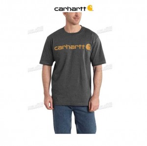 Carhartt Loose Fit Heavyweight Korta-Sleeve Logo Tryck T-Shirt Carbon Heather | SE0001273