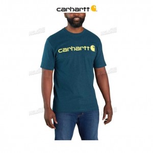 Carhartt Loose Fit Heavyweight Korta-Sleeve Logo Tryck T-Shirt Blå | SE0001274