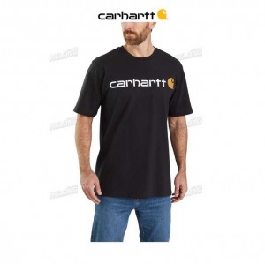 Carhartt Loose Fit Heavyweight Korta-Sleeve Logo Tryck T-Shirt Svarta | SE0001275