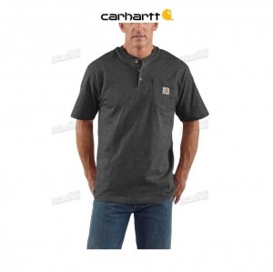 Carhartt Loose Fit Heavyweight Korta-Sleeve Pocket Henley T-Shirt Carbon Heather | SE0001298