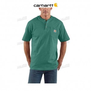 Carhartt Loose Fit Heavyweight Korta-Sleeve Pocket Henley T-Shirt North Woods Heather | SE0001300