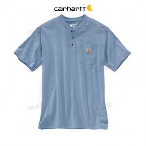 Carhartt Loose Fit Heavyweight Korta-Sleeve Pocket Henley T-Shirt Blå | SE0001302