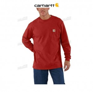 Carhartt Loose Fit Heavyweight Long-Sleeve Pocket T-Shirt Chili Pepper Heather | SE0001257