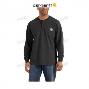 Carhartt Loose Fit Heavyweight Long-Sleeve Pocket Henley T-Shirt Svarta | SE0001263