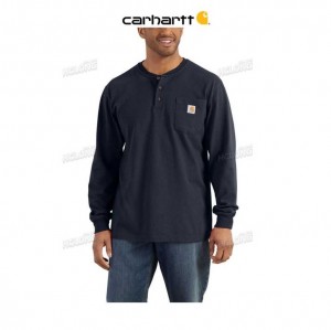 Carhartt Loose Fit Heavyweight Long-Sleeve Pocket Henley T-Shirt Marinblå | SE0001265