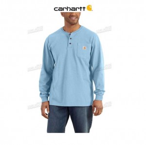 Carhartt Loose Fit Heavyweight Long-Sleeve Pocket Henley T-Shirt Blå | SE0001266