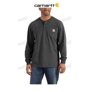 Carhartt Loose Fit Heavyweight Long-Sleeve Pocket Henley T-Shirt Carbon Heather | SE0001269