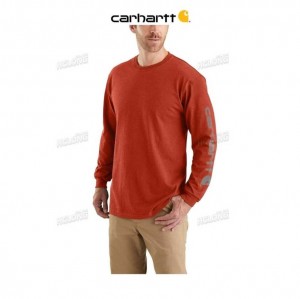 Carhartt Loose Fit Heavyweight Long-Sleeve Logo Sleeve Tryck T-Shirt Chili Pepper Heather | SE0001281