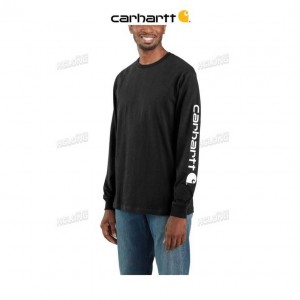 Carhartt Loose Fit Heavyweight Long-Sleeve Logo Sleeve Tryck T-Shirt Svarta | SE0001285