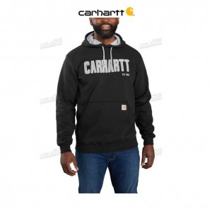 Carhartt Loose Fit Midweight Felt Logo Tryck Sweatshirt Svarta | SE0000475