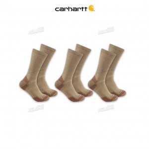 Carhartt Midweight Bomull Blend Crew Sock 3-Pack Khaki | SE0002717