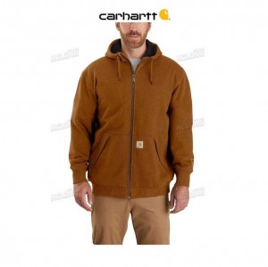 Carhartt Rain Defender Loose Fit Midweight Thermal-Fodrade Full-Zip Sweatshirt Oiled Walnut Heather | SE0000431