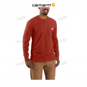 Carhartt Relaxed Fit Heavyweight Long-Sleeve Henley Pocket Thermal Shirt Chili Pepper Heather | SE0001171