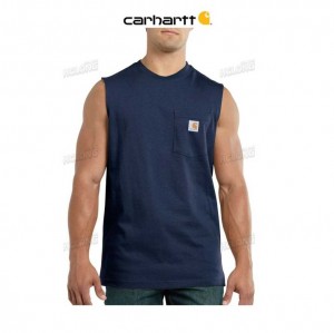 Carhartt Relaxed Fit Heavyweight Ärmlös Pocket T-Shirt Marinblå | SE0001095