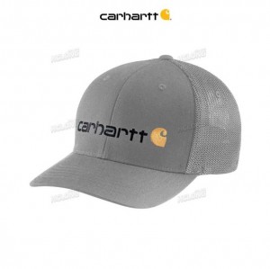 Carhartt Rugged Flex Fitted Canvas Mesh-Back Logo Tryck Cap Asphalt | SE0002418