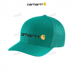 Carhartt Rugged Flex Fitted Canvas Mesh-Back Logo Tryck Cap Gröna | SE0002419