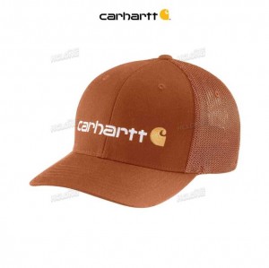 Carhartt Rugged Flex Fitted Canvas Mesh-Back Logo Tryck Cap Burnt Sienna | SE0002421