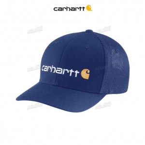 Carhartt Rugged Flex Fitted Canvas Mesh-Back Logo Tryck Cap Blå | SE0002422