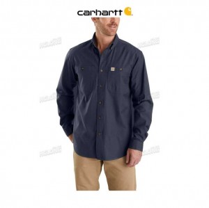 Carhartt Rugged Flex Relaxed Fit Midweight Canvas Long-Sleeve Shirt Marinblå | SE0001135