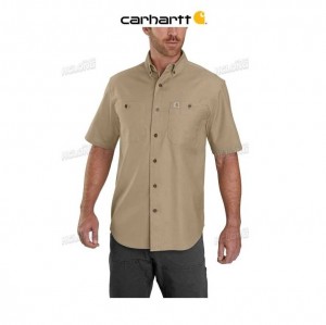 Carhartt Rugged Flex Relaxed Fit Midweight Canvas Korta-Sleeve Shirt Mörkkhaki | SE0001136