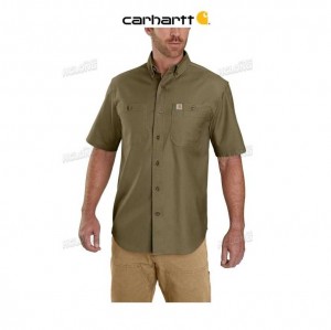 Carhartt Rugged Flex Relaxed Fit Midweight Canvas Korta-Sleeve Shirt Olivgröna | SE0001138