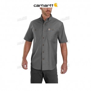 Carhartt Rugged Flex Relaxed Fit Midweight Canvas Korta-Sleeve Shirt Gravel | SE0001139