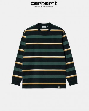 Carhartt Wip Bowman Stripe Long Sleeve T-Shirt Juniper | SE0000833