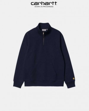 Carhartt Wip Chase Neck Zip Sweatshirt Mörkmarinblå | SE0000258