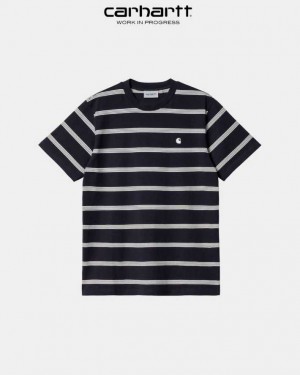 Carhartt Wip Glover Stripe T-Shirt Mörkmarinblå | SE0000920