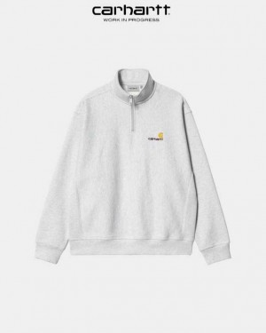 Carhartt Wip Half Zip American Script Sweatshirt Ash Heather | SE0000278