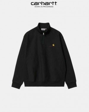 Carhartt Wip Half Zip American Script Sweatshirt Svarta | SE0000279