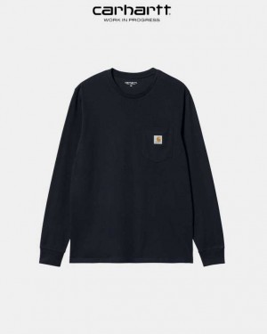 Carhartt Wip Long Sleeve Pocket T-Shirt Mörkmarinblå | SE0000956