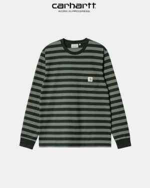 Carhartt Wip Merrick Stripe Long Sleeve Pocket T-Shirt Mörk | SE0000978