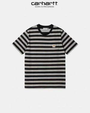 Carhartt Wip Merrick Stripe Pocket T-Shirt Svarta Grå | SE0000983