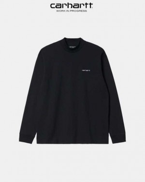 Carhartt Wip Mockneck Script Embroidery Long Sleeve T-Shirt Svarta | SE0000985