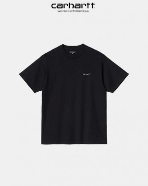 Carhartt Wip Script Embroidery T-Shirt Svarta | SE0001038