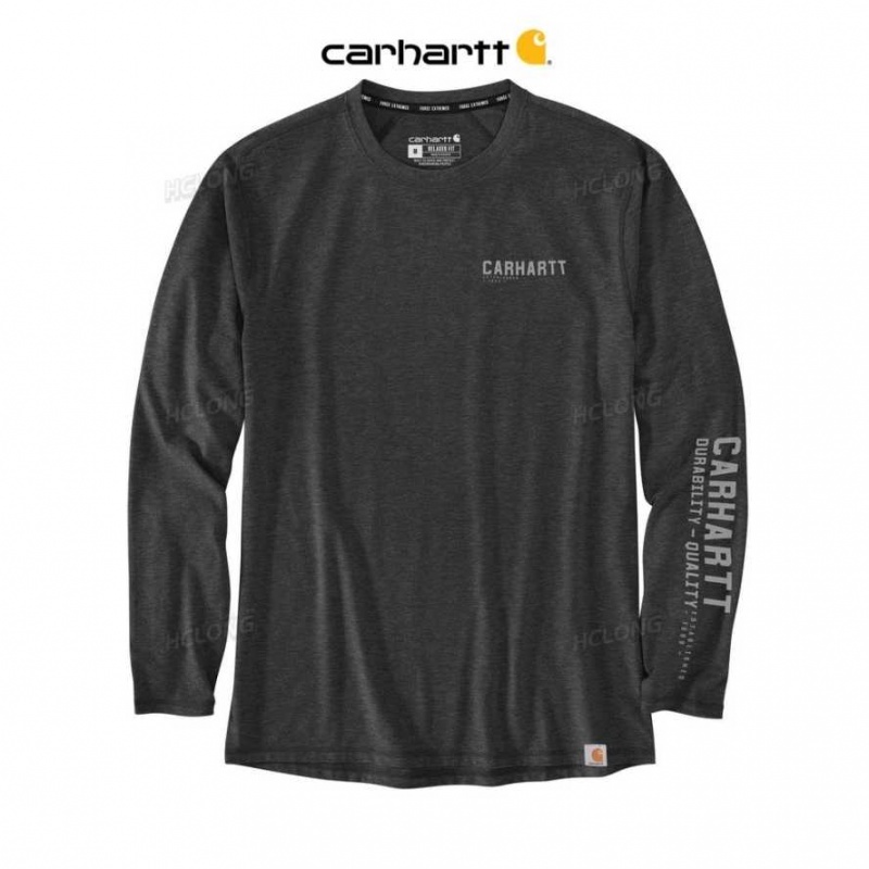 Carhartt Force Extremes Relaxed Fit Lätta Long-Sleeve Logo Tryck T-Shirt Carbon Heather | SE0001194